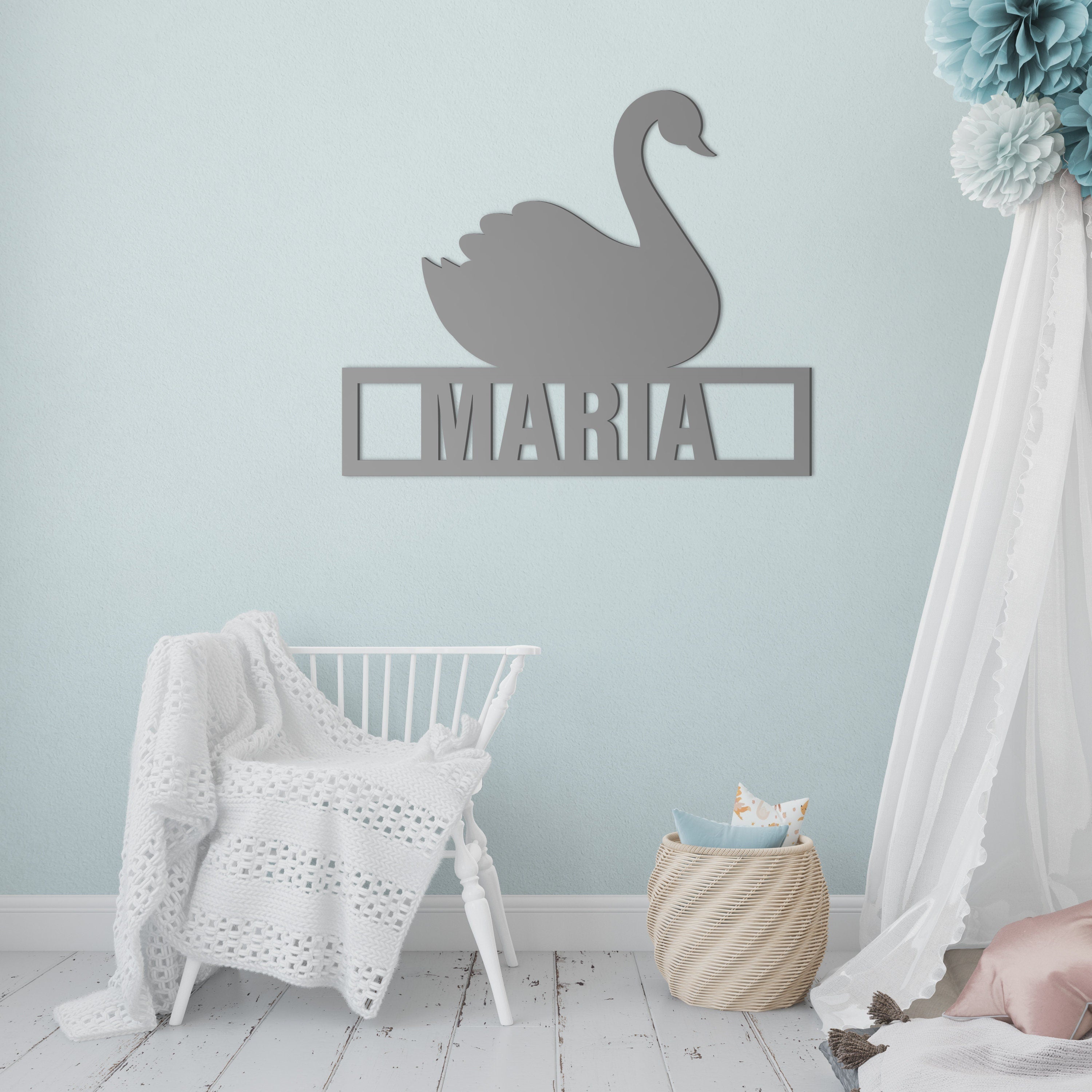 Swan Wall Sign - Wall Hanging - Custom Name Sign - Ballet Decor - Nursery Decor - Children Bedroom Decor - Personalized Art - SKU:CTSW-2