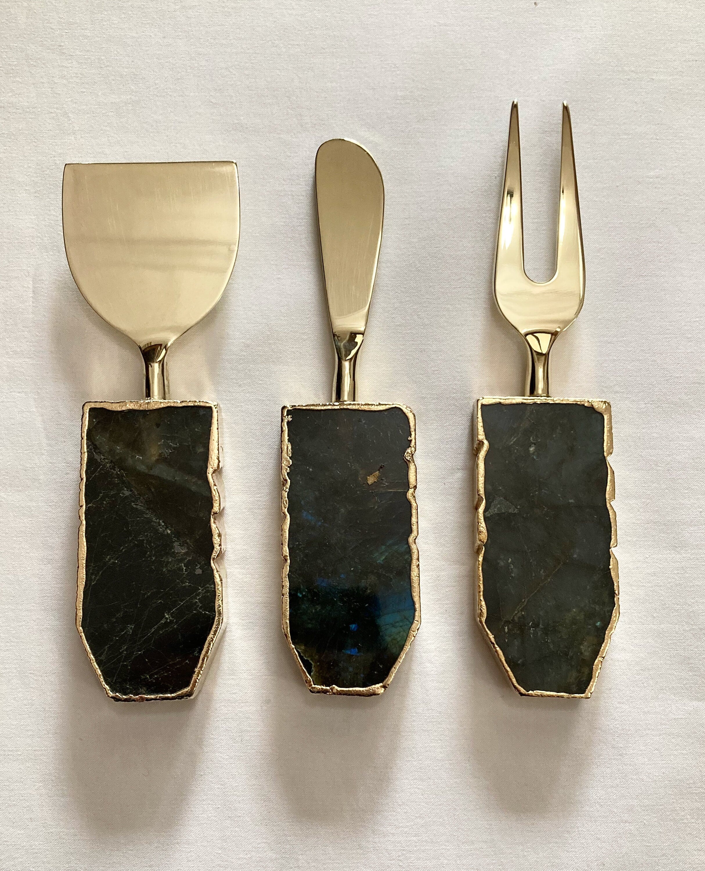 Set of 3 Labradorite Gemstone Agate Cheese Knives/Spreaders-2