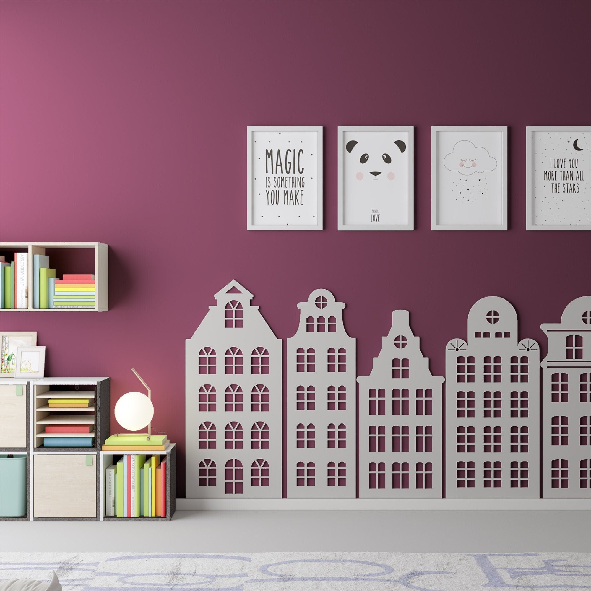 Amsterdam Houses, Kids Decor, 3D Wall Hanging, Large Buildings, Kids Bedroom, Playroom, Preschool, Nursery, SKU:HOSE-0