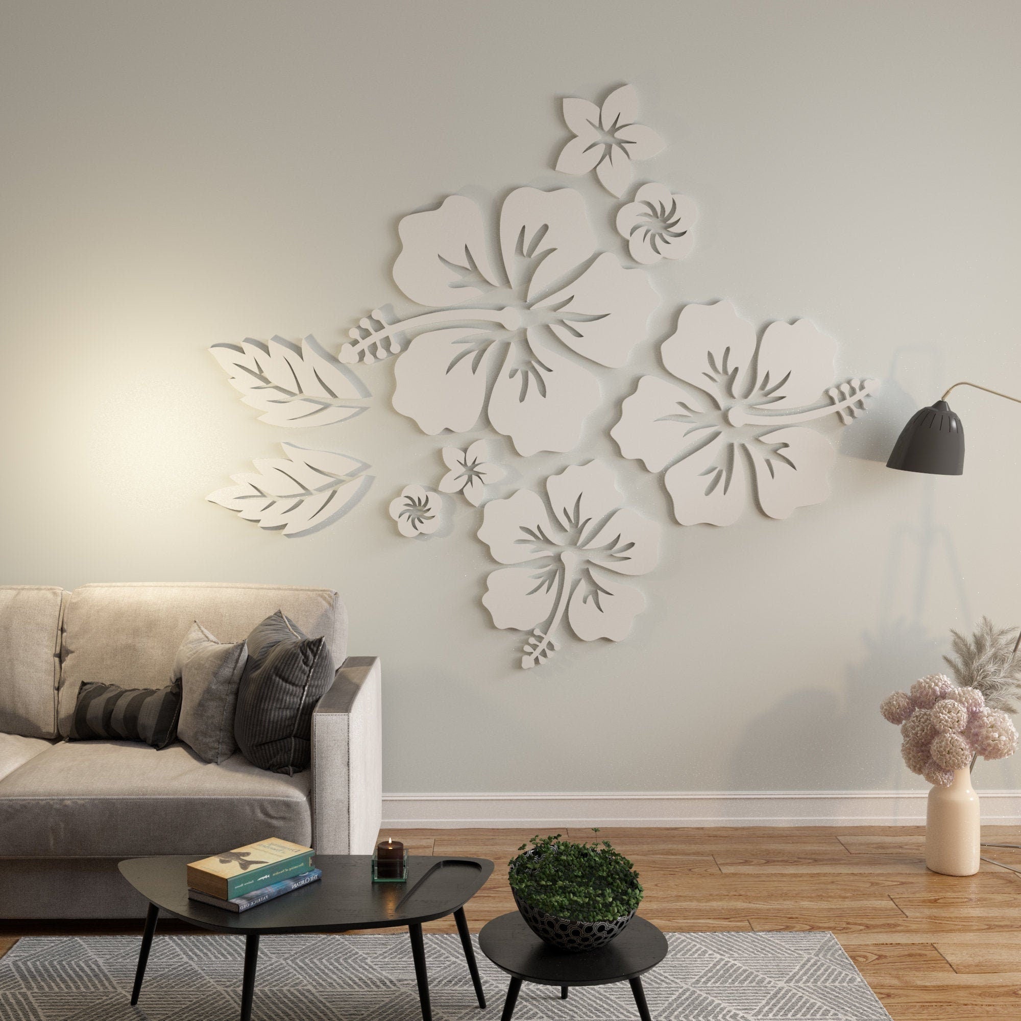 3D Hawaiian Flowers Wall Hanging, 3D Flowers Wall Decor, Wall Art, Home Office Decor, SKU:HWFL-0