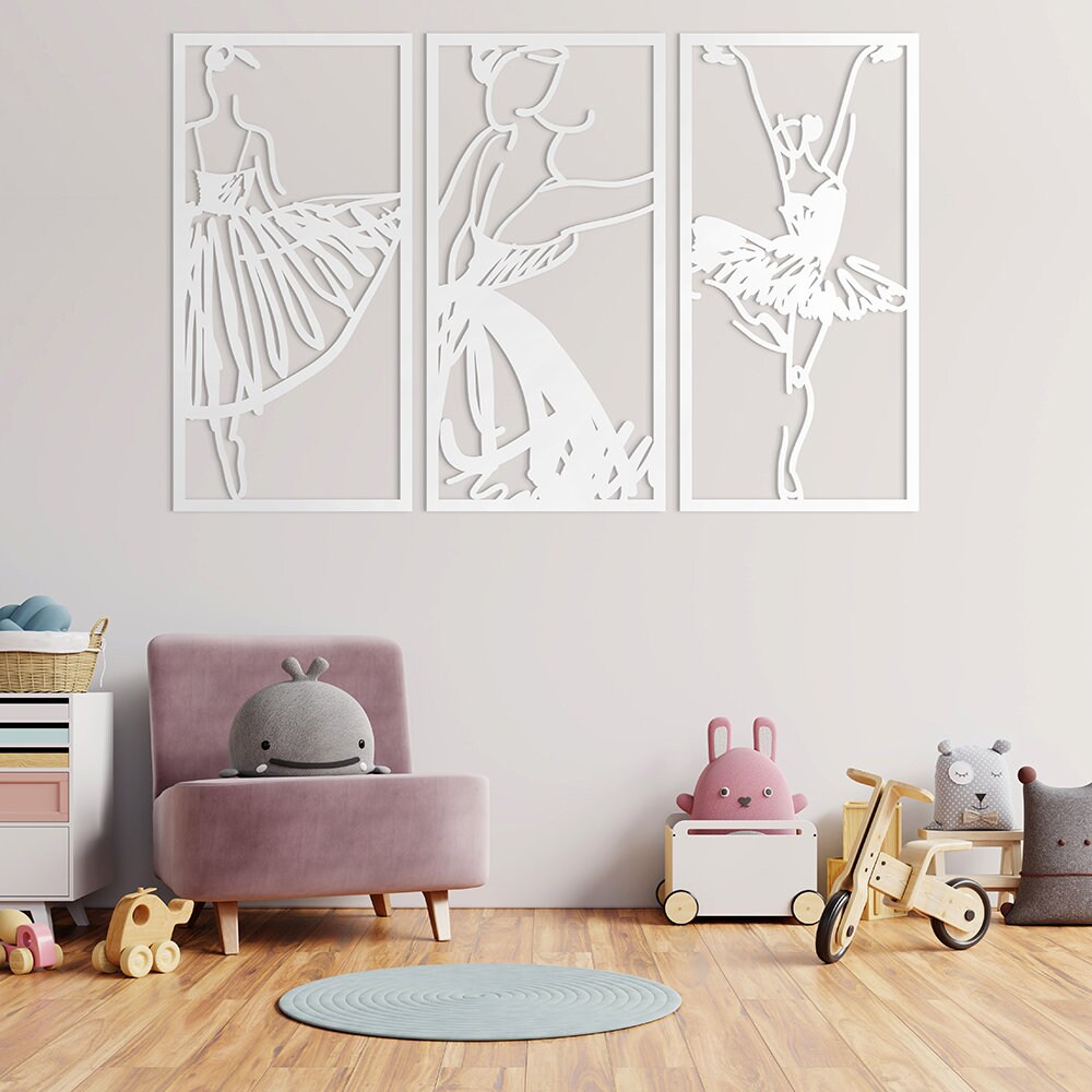 Set of 3 Ballerinas, Ballet Line Art, Female Body Wall Decor, Dancing Artwork, 3D Wall Decor, Wall Panels - SKU:3BLLT-2