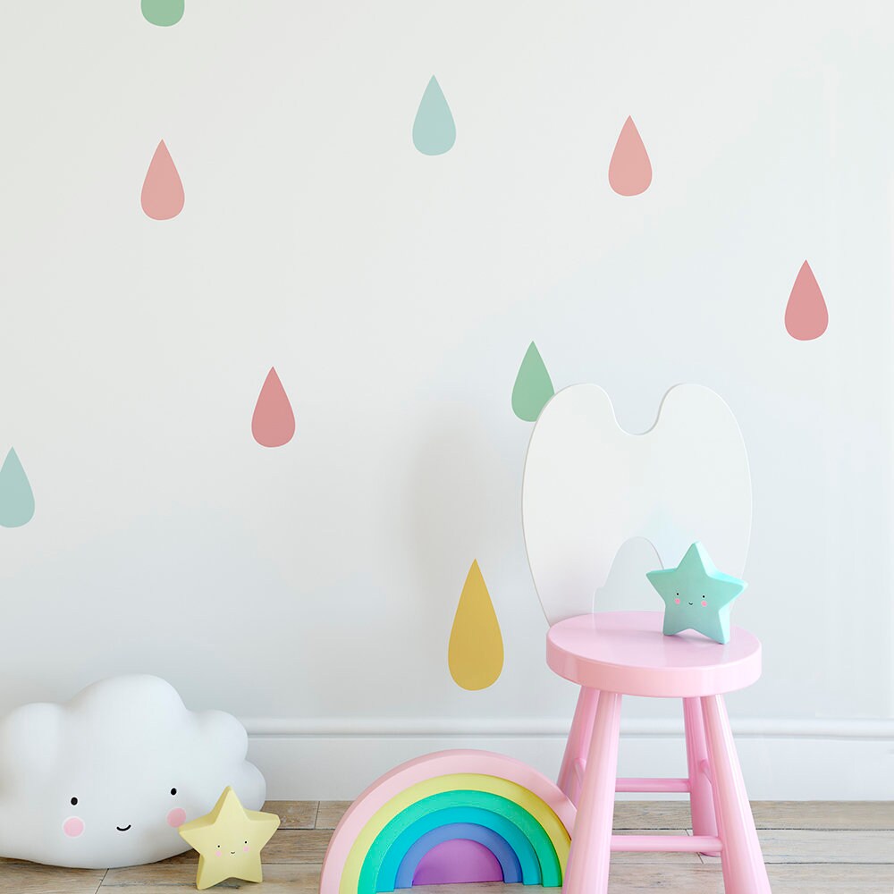 Color Drops, Color Rain, Nursery Raindrops Wall Decals, Kids Bedroom Decoration, Pastel Colors, 63 Drops, SKU:DROP-0