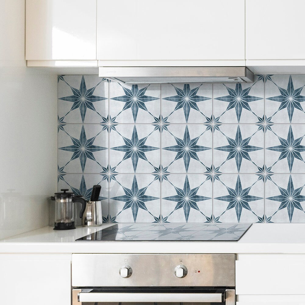 Blue Stars Backsplash Decals, Crédence Adhésive, Kitchen Decor, Peel and Stick in Roll, SKU:RT47-2