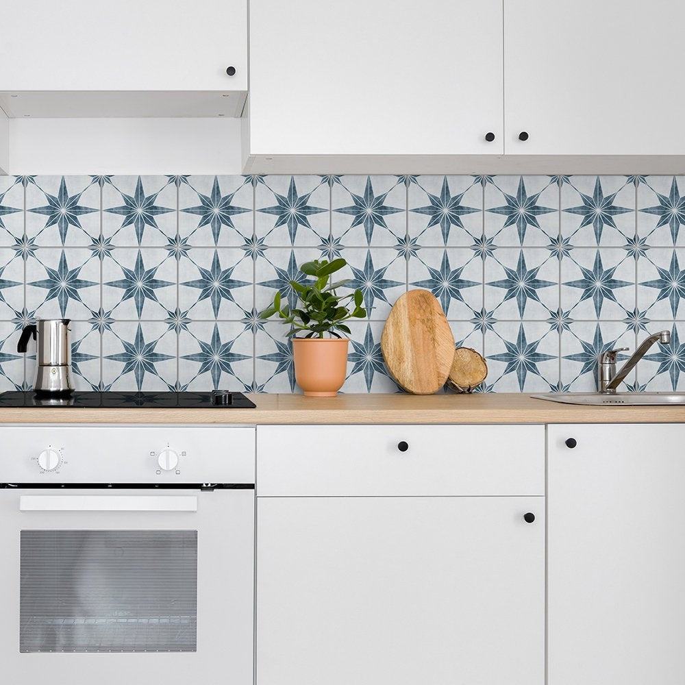 Blue Stars Backsplash Decals, Crédence Adhésive, Kitchen Decor, Peel and Stick in Roll, SKU:RT47-0