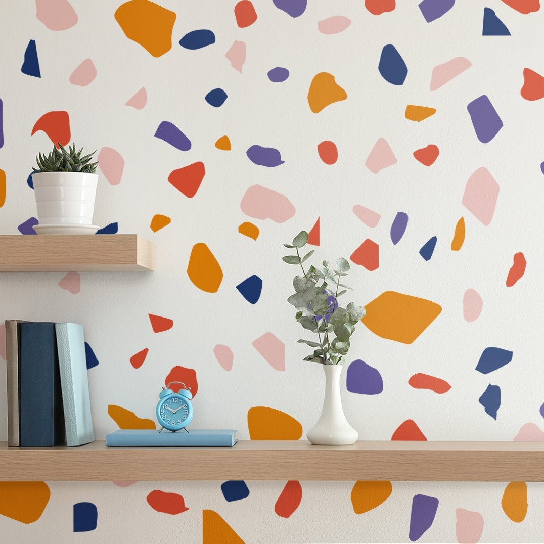 Bright Terrazzo Wall Stickers, Terrazzo Decals, Modern Wall Decor, Multi-Colored Terrazzo Decor, Peel and Stick, Set 150 Pieces, SKU:TZBC-0