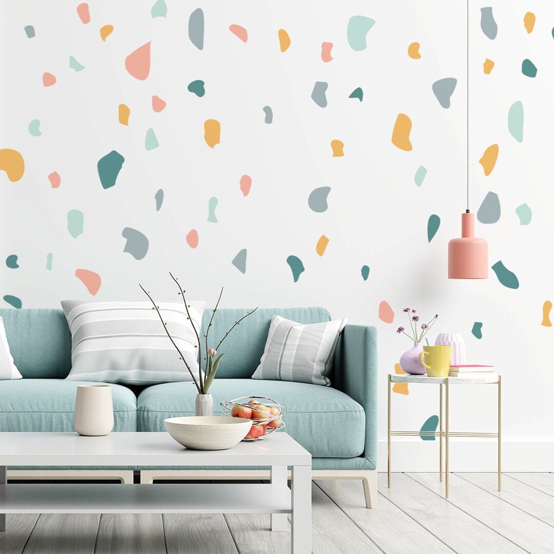 Terrazzo Wall Stickers, Nursery Wall Stickers, Terrazzo Decals, Stone Shape Decals, Peel and Stick, Set 150 Pieces, SKU:TZNY-0