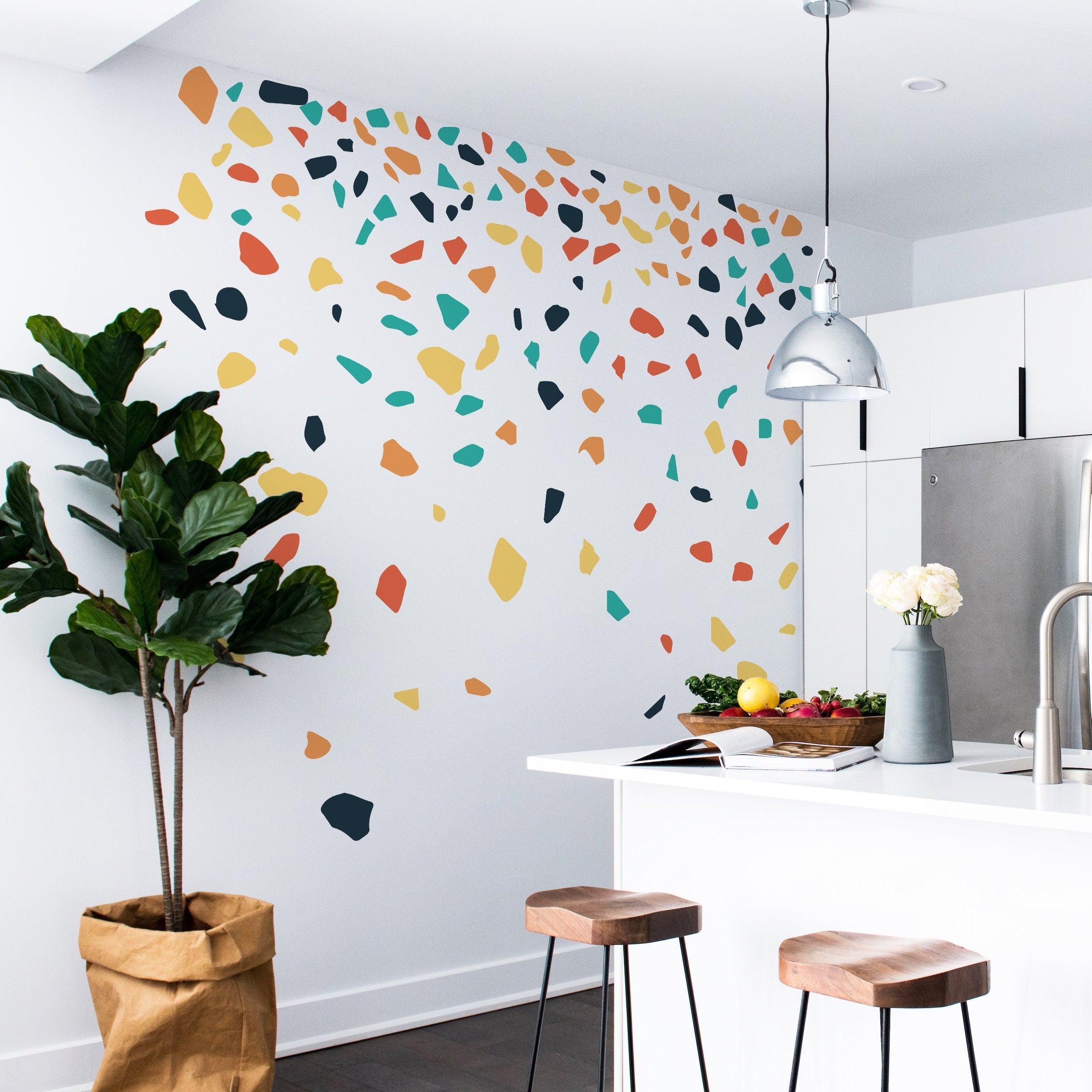 Colorful Terrazzo Wall Stickers, Terrazzo Decals, Modern Wall Decor, Terrazzo Pattern, Peel and Stick, Set 150 Pieces, SKU:TZBL-3