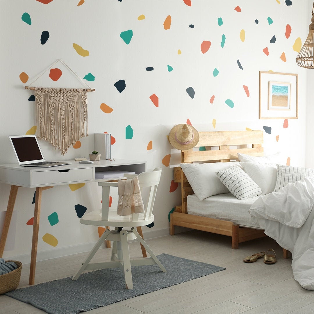 Colorful Terrazzo Wall Stickers, Terrazzo Decals, Modern Wall Decor, Terrazzo Pattern, Peel and Stick, Set 150 Pieces, SKU:TZBL-1