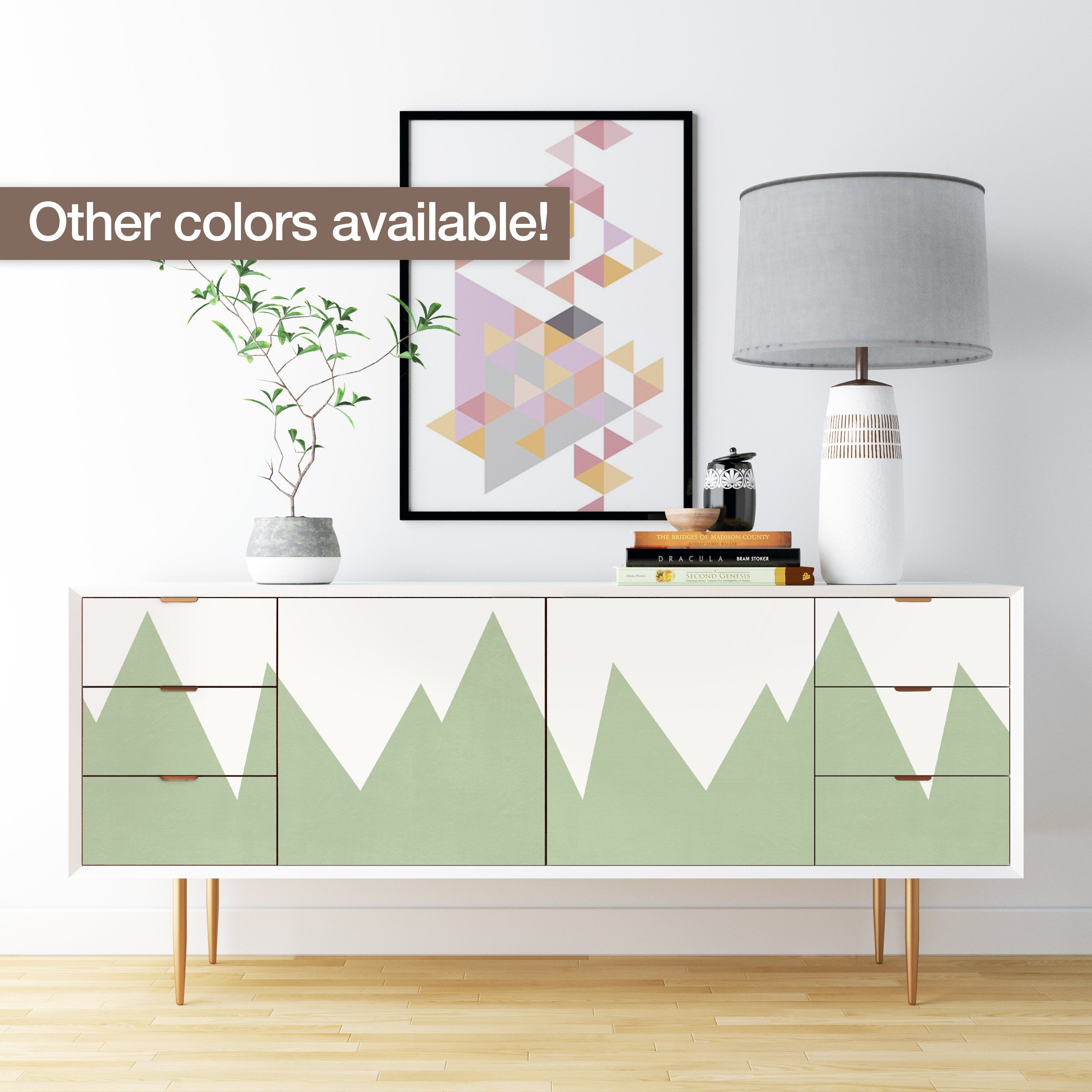 Mountains Furniture Decals, Scandinavian Nursery Decor, Adhesive Vinyl to Cover Furniture, Color Blocking, Nursery Stickers, SKU:MTXC-0