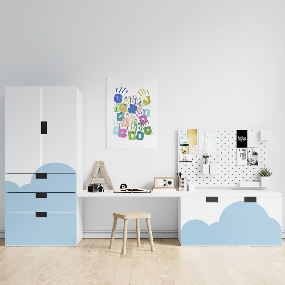 Clouds Furniture Decals, Clouds Cabinet, Adhesive Vinyl to Cover Furniture, Color Blocking, Cloud Nursery Decor, Kids Boho - SKU:CLSC-1