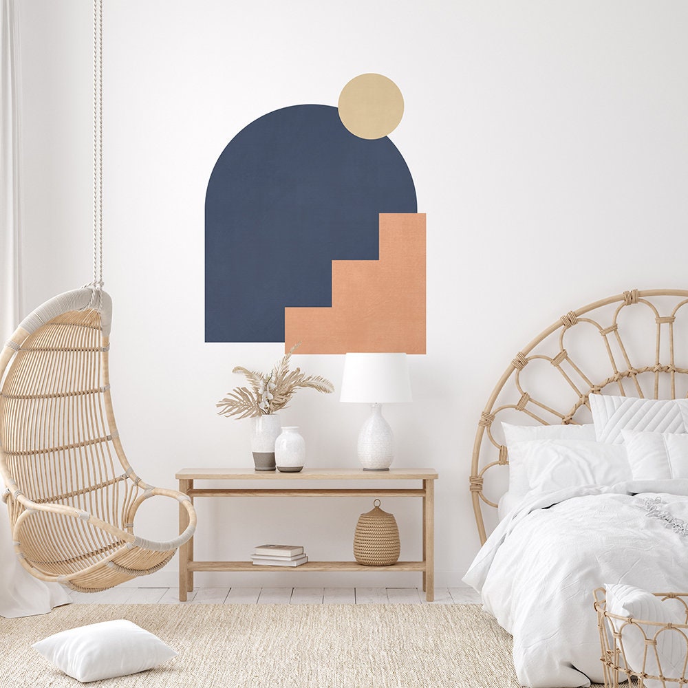 Boho Wall Decal, Mid Century Wall Decal, Retro Minimal Art Minimalist, Geometric Wall Art - SKU:AEBC-1