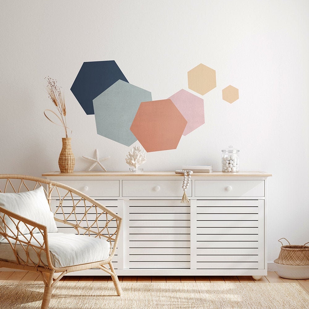 Modern Hexagon Wall Decal, Vinyl Decal, Bedroom Decor, Geometric Wall Art, Wall Decor - SKU:AXBC-0