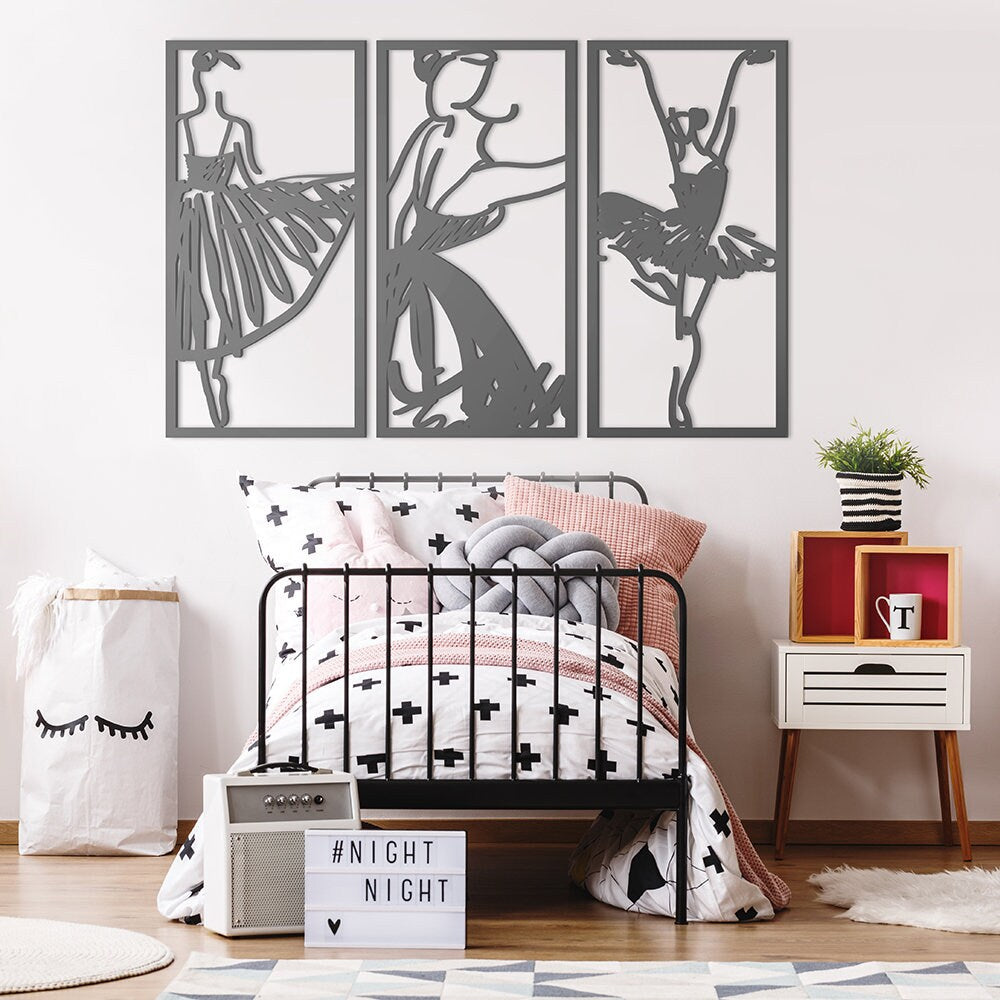 Set of 3 Ballerinas, Ballet Line Art, Female Body Wall Decor, Dancing Artwork, 3D Wall Decor, Wall Panels - SKU:3BLLT-1