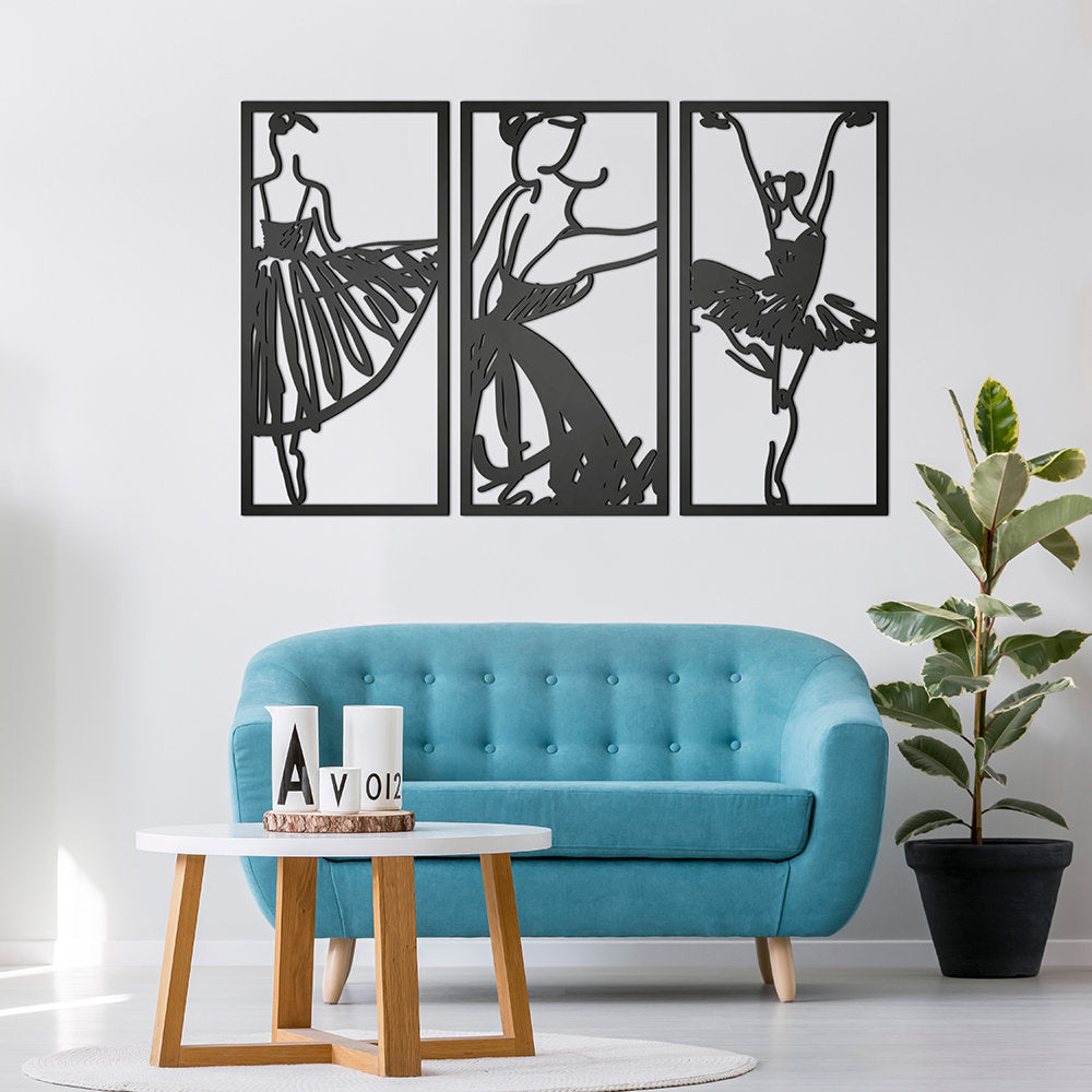 Set of 3 Ballerinas, Ballet Line Art, Female Body Wall Decor, Dancing Artwork, 3D Wall Decor, Wall Panels - SKU:3BLLT-0