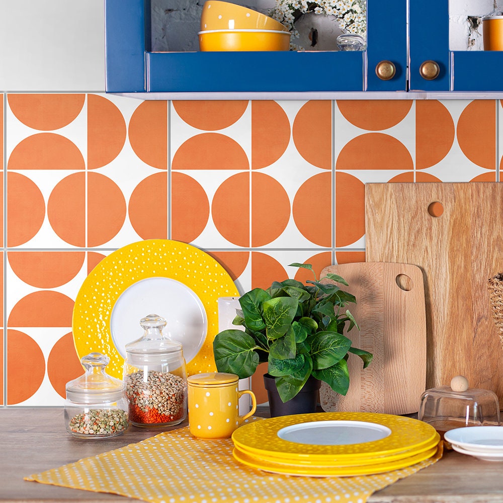 Orange Modern Circles Backsplash Decals - Waterproof - Crédence adhésive - Kitchen Backsplash Peel and Stick in Roll - SKU:RT52-1