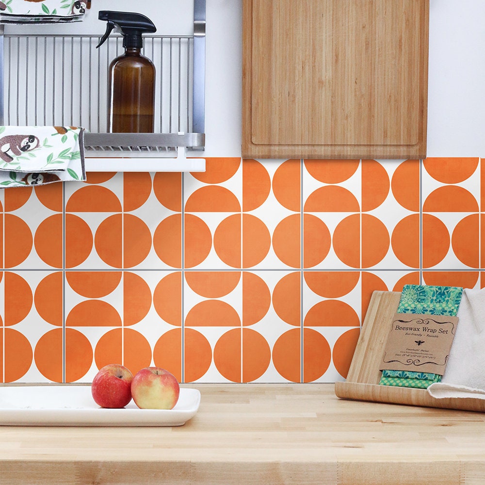 Orange Modern Circles Backsplash Decals - Waterproof - Crédence adhésive - Kitchen Backsplash Peel and Stick in Roll - SKU:RT52-0