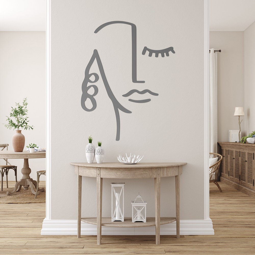 Large Woman Face Wall Art, Line Art, Abstract Woman, Living Room Decor, Wall Hangings, Feminine One Line Portrait - SKU:WFAC-2