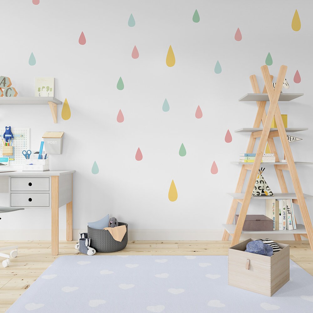 Color Drops, Color Rain, Nursery Raindrops Wall Decals, Kids Bedroom Decoration, Pastel Colors, 63 Drops, SKU:DROP-1