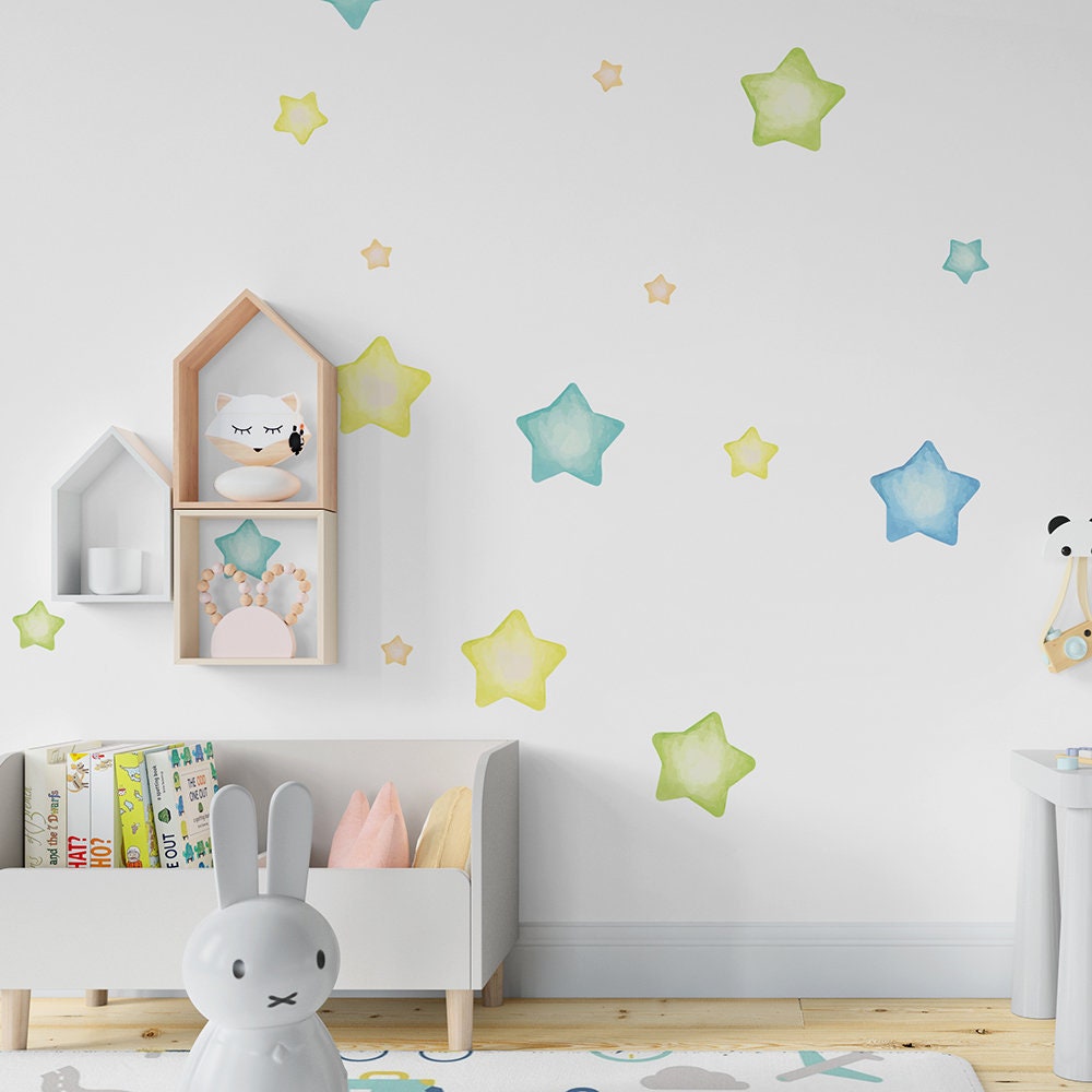 Watercolor Stars Wall Decals, Nursery Stickers, Ombre Stars, Kids Wall Stickers, Pastel Colors, SKU:STBG-0