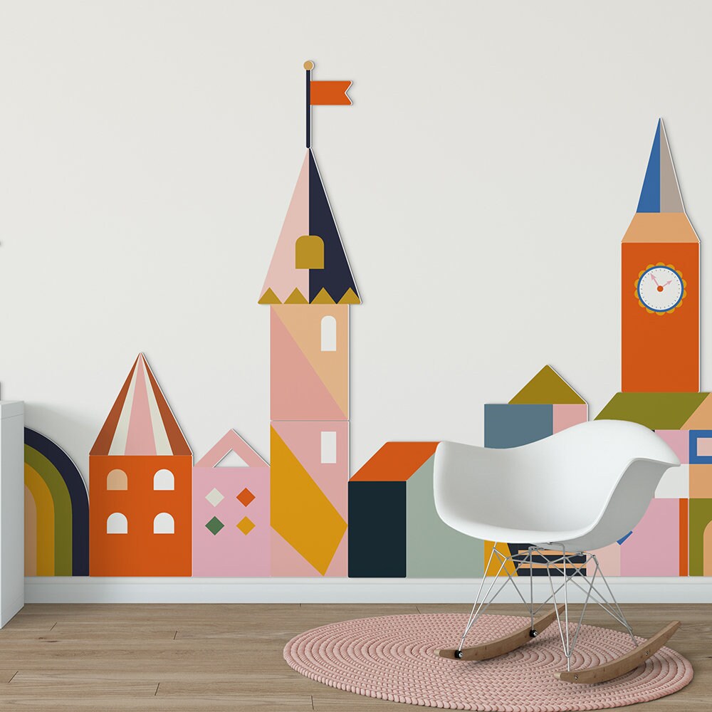 3D City Houses Wall, Town Wall Decor, Nursery Interior Decor, Kids Puzzle, Gift for Kids, City Silhouette, Playroom - SKU:CFLH-0