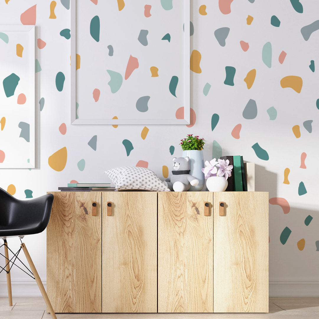 Terrazzo Wall Stickers, Nursery Wall Stickers, Terrazzo Decals, Stone Shape Decals, Peel and Stick, Set 150 Pieces, SKU:TZNY-1