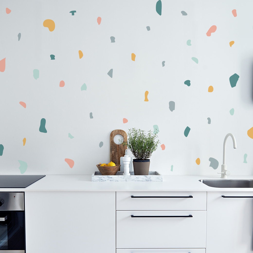 Terrazzo Wall Stickers, Nursery Wall Stickers, Terrazzo Decals, Stone Shape Decals, Peel and Stick, Set 150 Pieces, SKU:TZNY-3