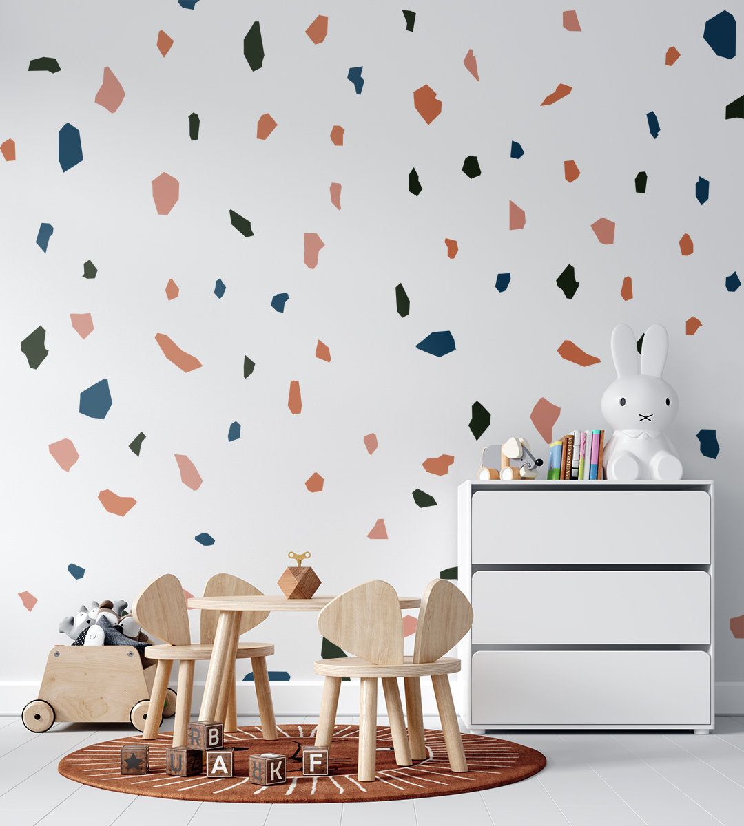 Pastel Colors, Terrazzo Stickers, Kids Decals, Terrazzo Wall Art, Stone Shape Decals, Scandinavian Decor, Set 120 Pieces, SKU:TZPS-0