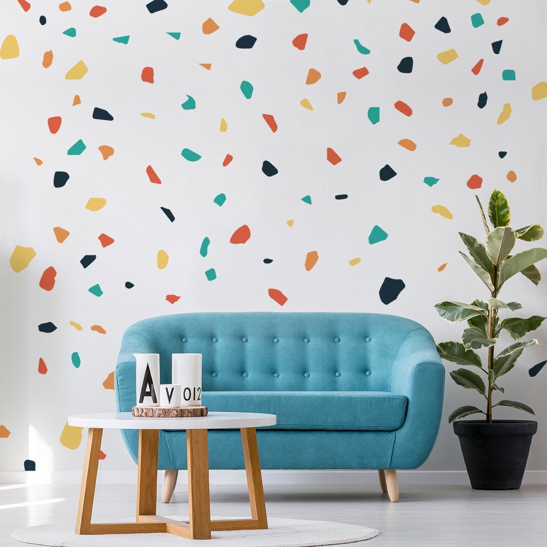 Colorful Terrazzo Wall Stickers, Terrazzo Decals, Modern Wall Decor, Terrazzo Pattern, Peel and Stick, Set 150 Pieces, SKU:TZBL-0