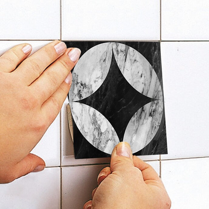 Dark Marble Tile Stickers, Suitable for Wall and Floor, Waterproof & Removable, Fireplace Hearth, Pack of 10, SKU:GBKM-2