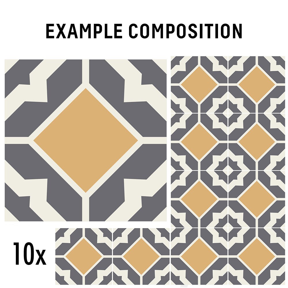 Dijon Pattern Tile Stickers, Kitchen Tiles, Vinyl Floor Tiles, Tile Flooring Decal, Sticker Peel & Stick, Pack of 10, SKU:DIJ-3