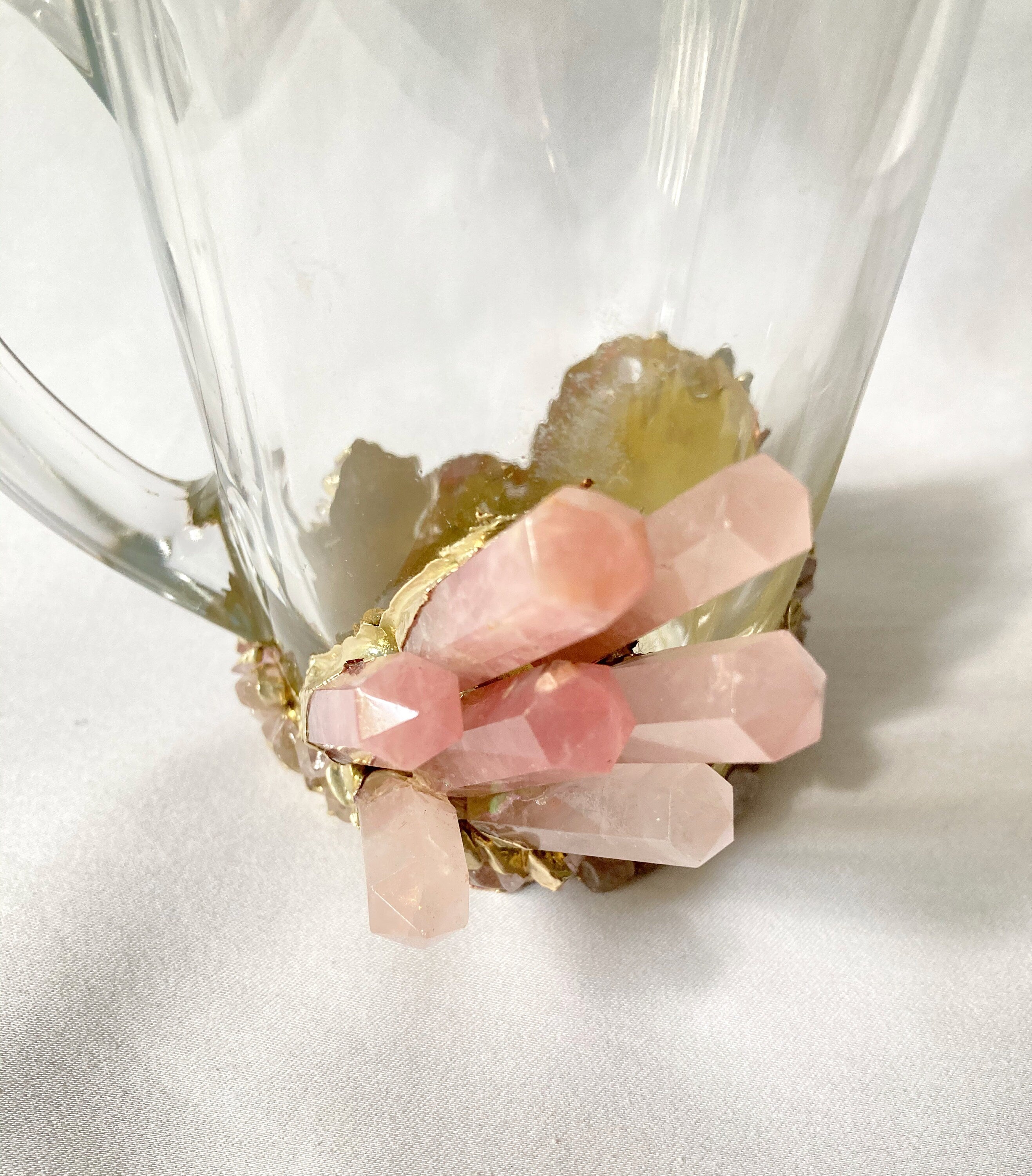 Set of 2 |Crystal Glass Coffee/Tea/Juice Mugs with Gold Plated Rose Quartz Agate Semi-precious Crystals | 11 oz/320 ml-4