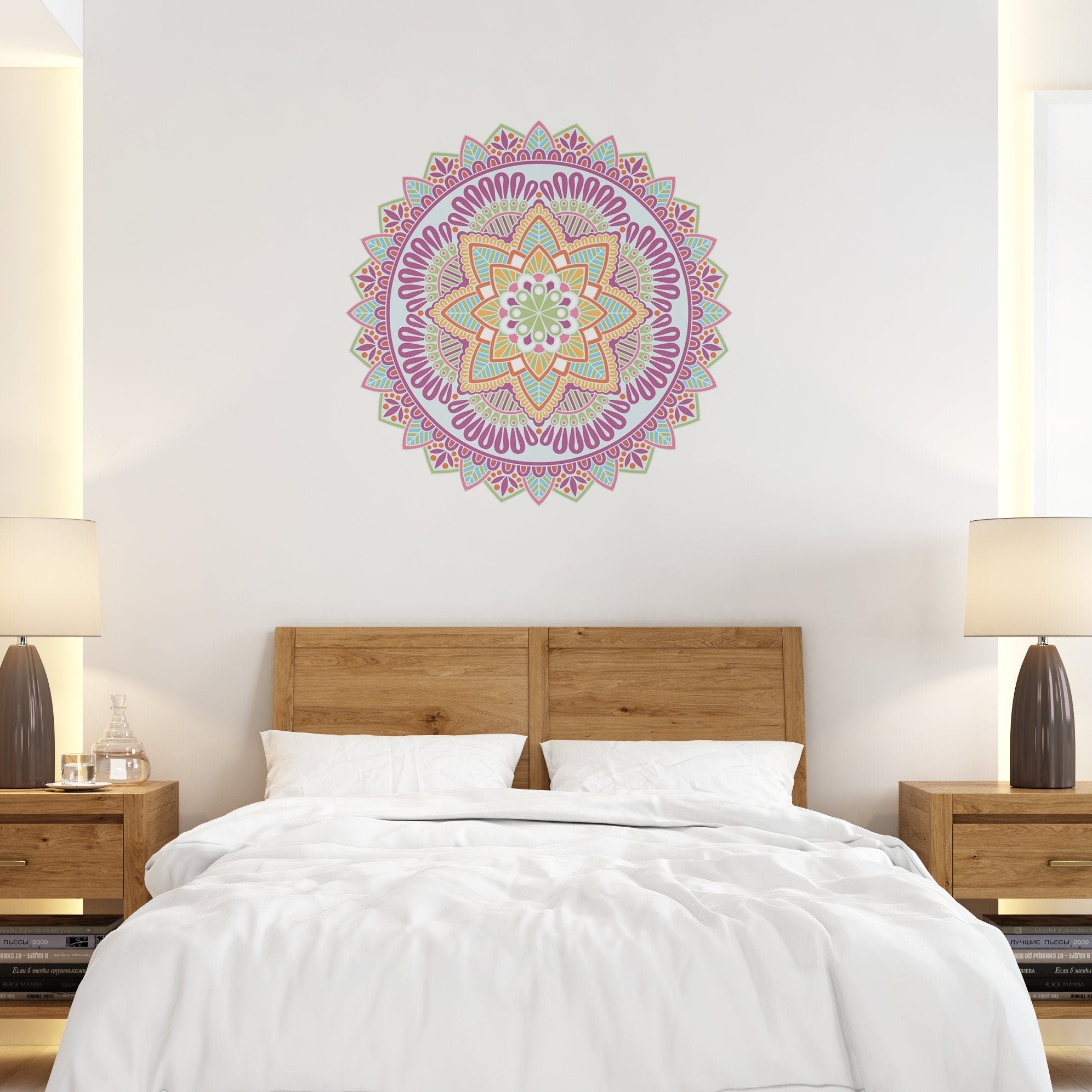 Chakras Colors Mandala, Sahasrara Mandala, Sacred Geometry, Mandala Wall Decal, Yoga, Living Room Decor, SKU:CKRS-0