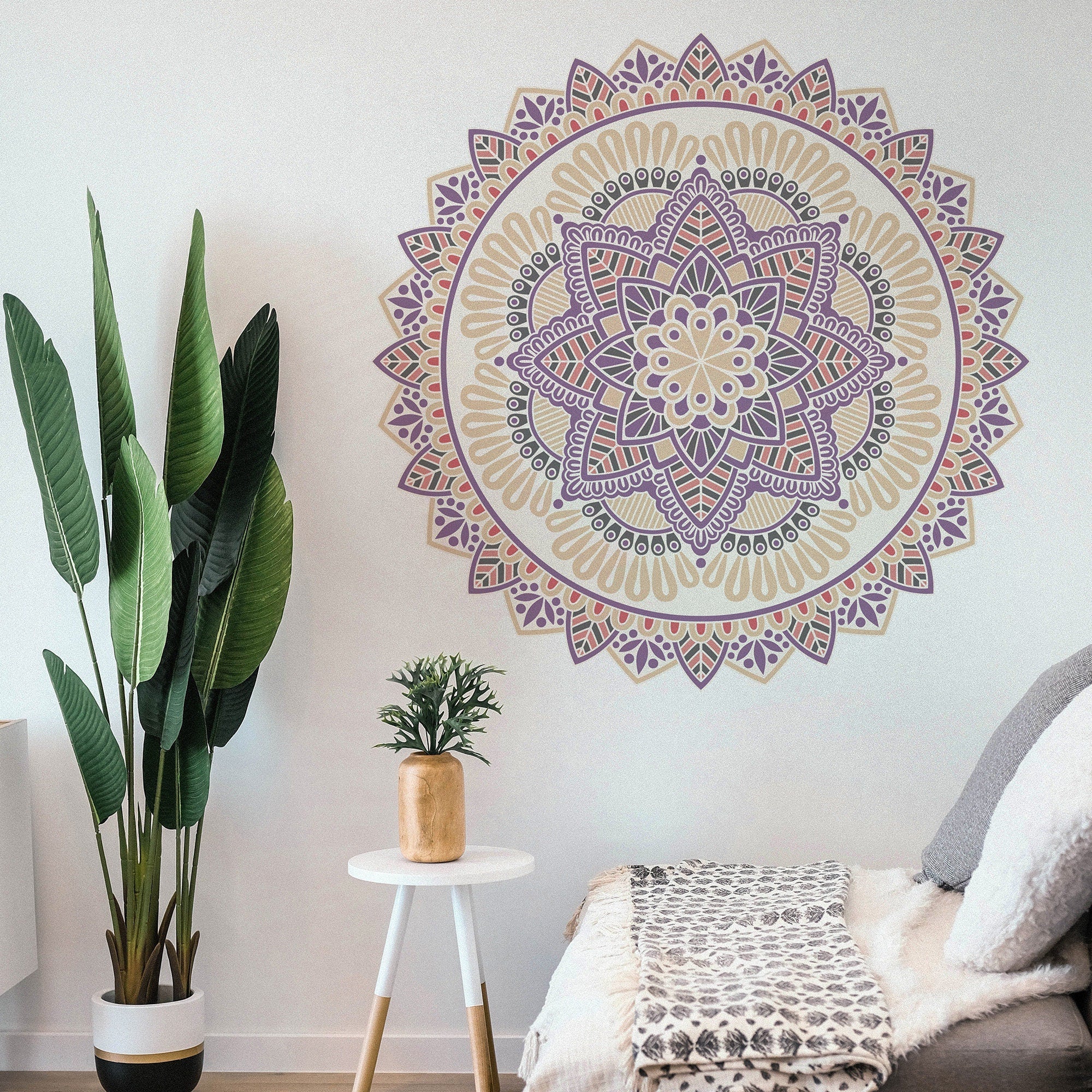 Spheres Wall Decal, Pink Mandala Wall Art, Sacred Geometry, Mandala Wall Decal, Yoga, Removable Vinyl Sticker for Meditation, SKU:MDPC-0