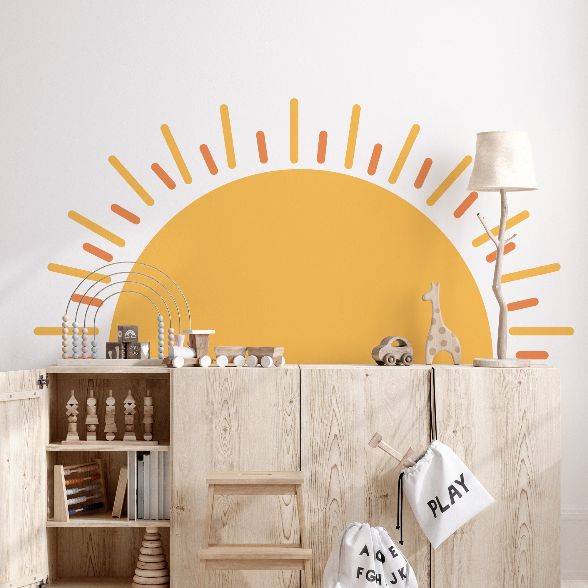 Half Sun Wall Decal, Vinyl Sunset Decals, Boho Sun Nursery Decor, Boho Sun Wall Decal, Sunshine, Sunrise, SKU:BOHS-0