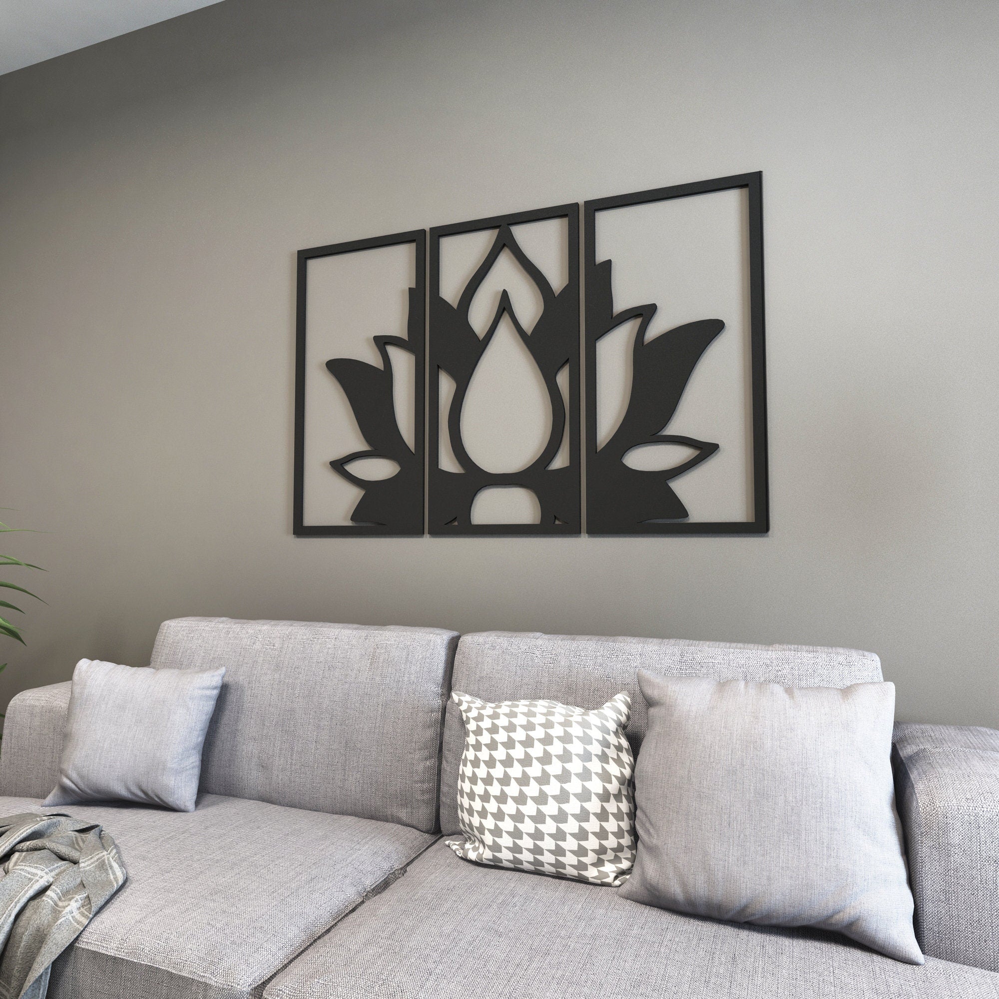 Lotus Flower Wall Panels, Yoga Sign, Hanging Wall Art Yoga, Decor Yoga Studio, Lotus Blossoming, Housewarming Gift, 3 Pieces, SKU:LTFW-2