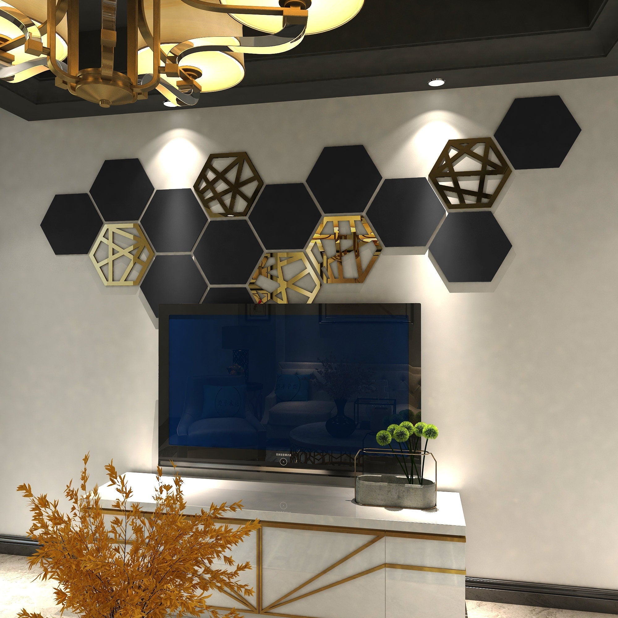 Hexagons Wall Panels, 3D Wall Decor, Polygon Wall Art, Honeycomb Decorative Wall Art, 16 Hexagons per pack, SKU:HXGM-3