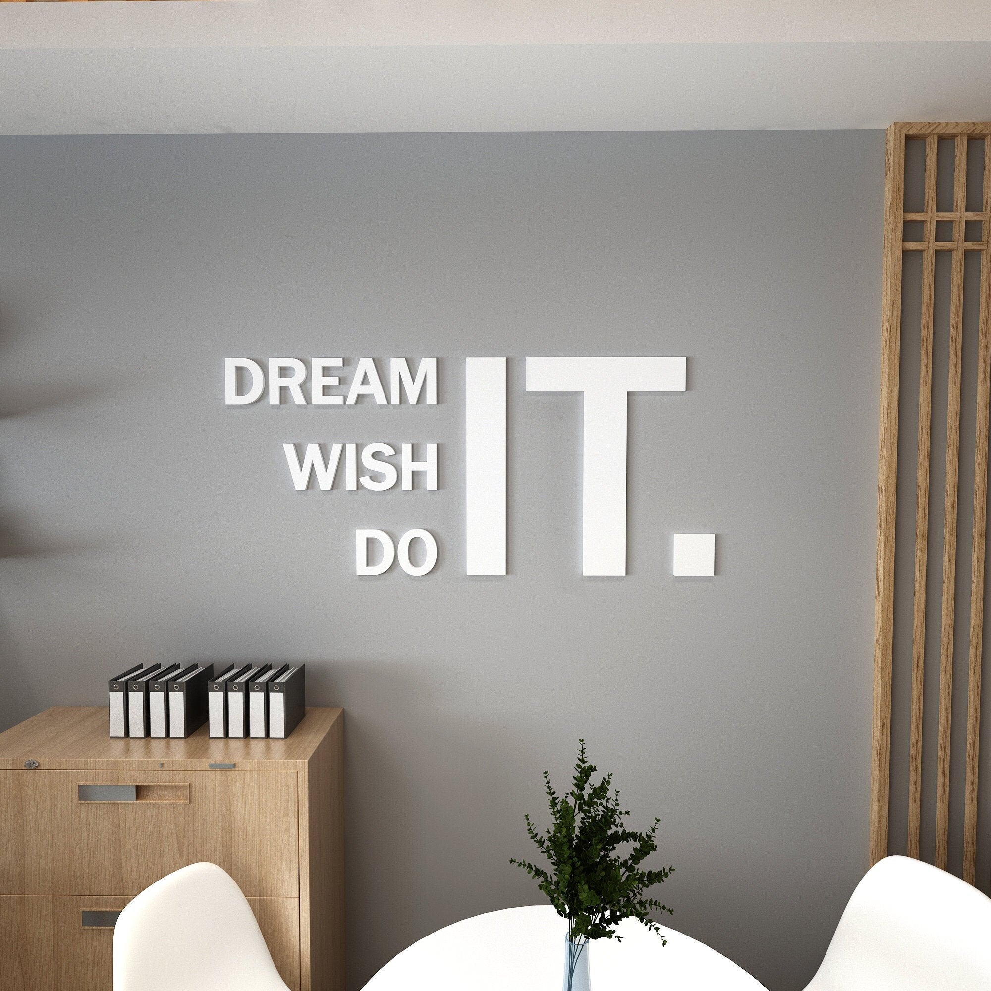 Dream It, Wish It, Do It, Dimensional Letters Business Office Quote, Inspirational Wall Words, Motivational Wall Sign, SKU:DRIT-0