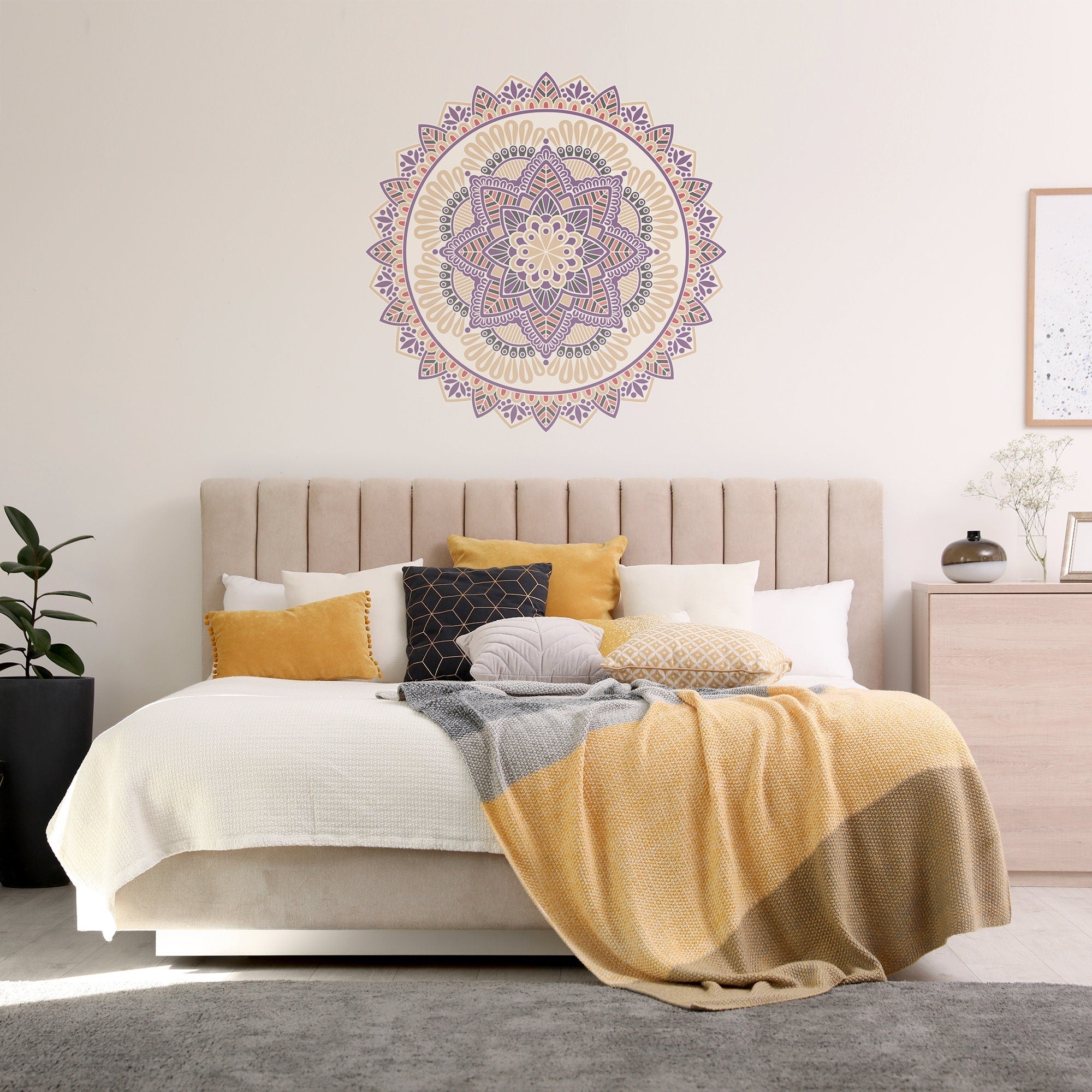 Spheres Wall Decal, Pink Mandala Wall Art, Sacred Geometry, Mandala Wall Decal, Yoga, Removable Vinyl Sticker for Meditation, SKU:MDPC-2