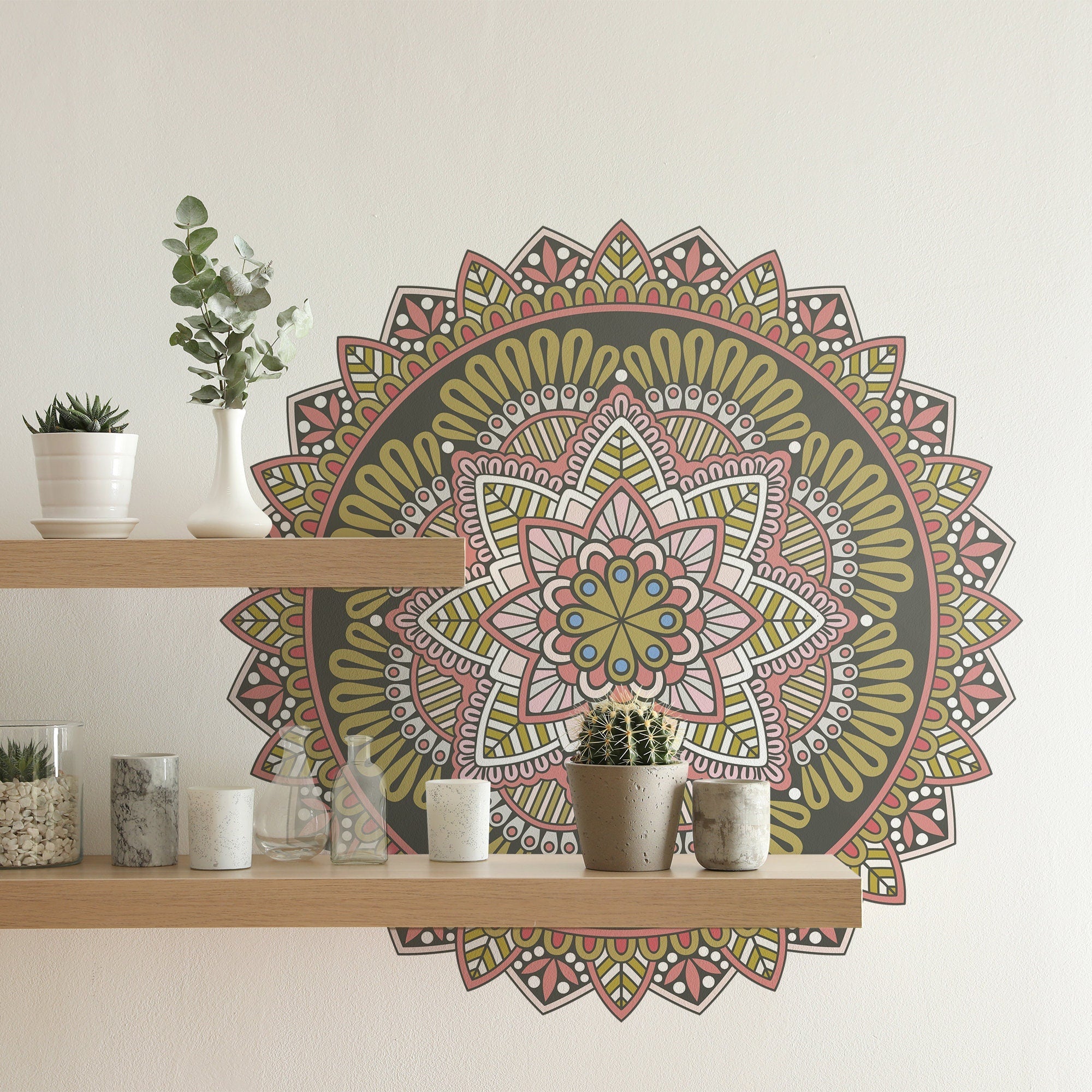 Quartz Mandala, Green Mandala Wall Art, Yoga Wall Stickers, Henna Vinyl Decals, Boho Wall Decals, Meditation, SKU:QUTZ-2