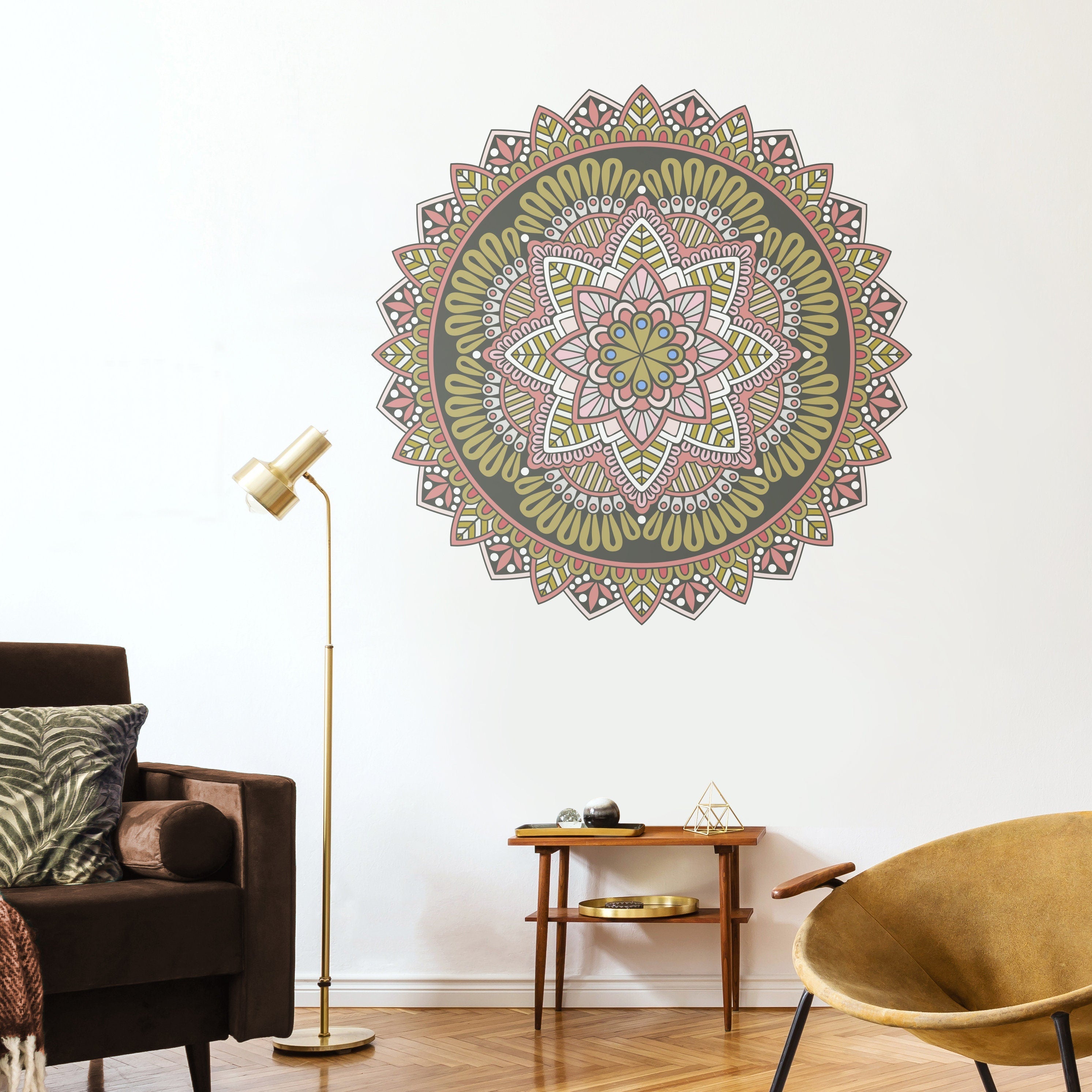 Quartz Mandala, Green Mandala Wall Art, Yoga Wall Stickers, Henna Vinyl Decals, Boho Wall Decals, Meditation, SKU:QUTZ-1