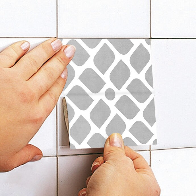 Tallinn Pattern Tile Stickers, Floor decals, Removable Kitchen Bathroom Decal, Mosaic Wall Art, Light Grey Pattern, PACK of 10, SKU:TANN-4