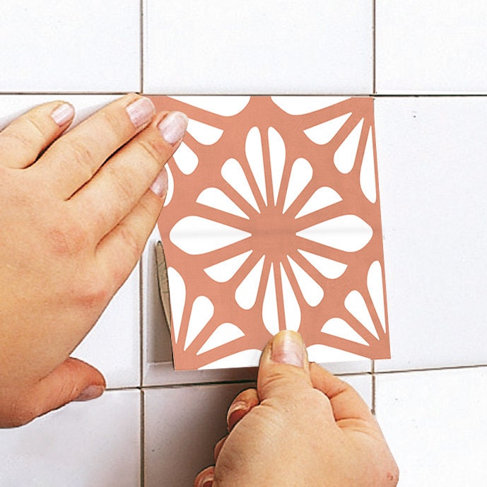 Vienna Pattern Tile Stickers, Orange Tiles Stickers for Floor Wall Backsplash, Waterproof, Peel and Stick, PACK of 10, SKU:VINN-3