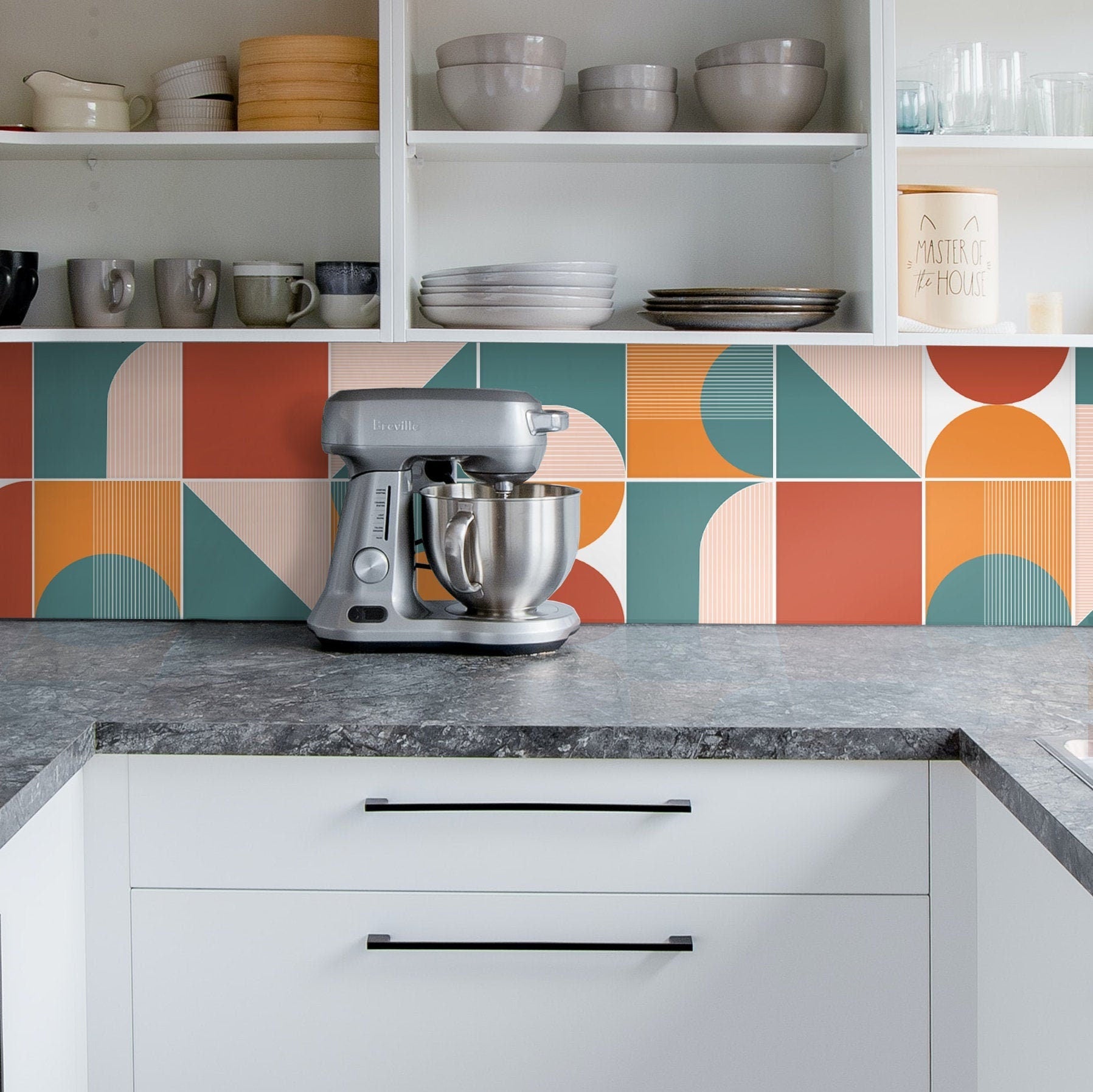 Geometric Colorful Pattern, Tile Stickers, Diy Kitchen Stickers, Mosaic Wall Art, Boho Kitchen Tiles, Pack of 24 - SKU:GCFL-0