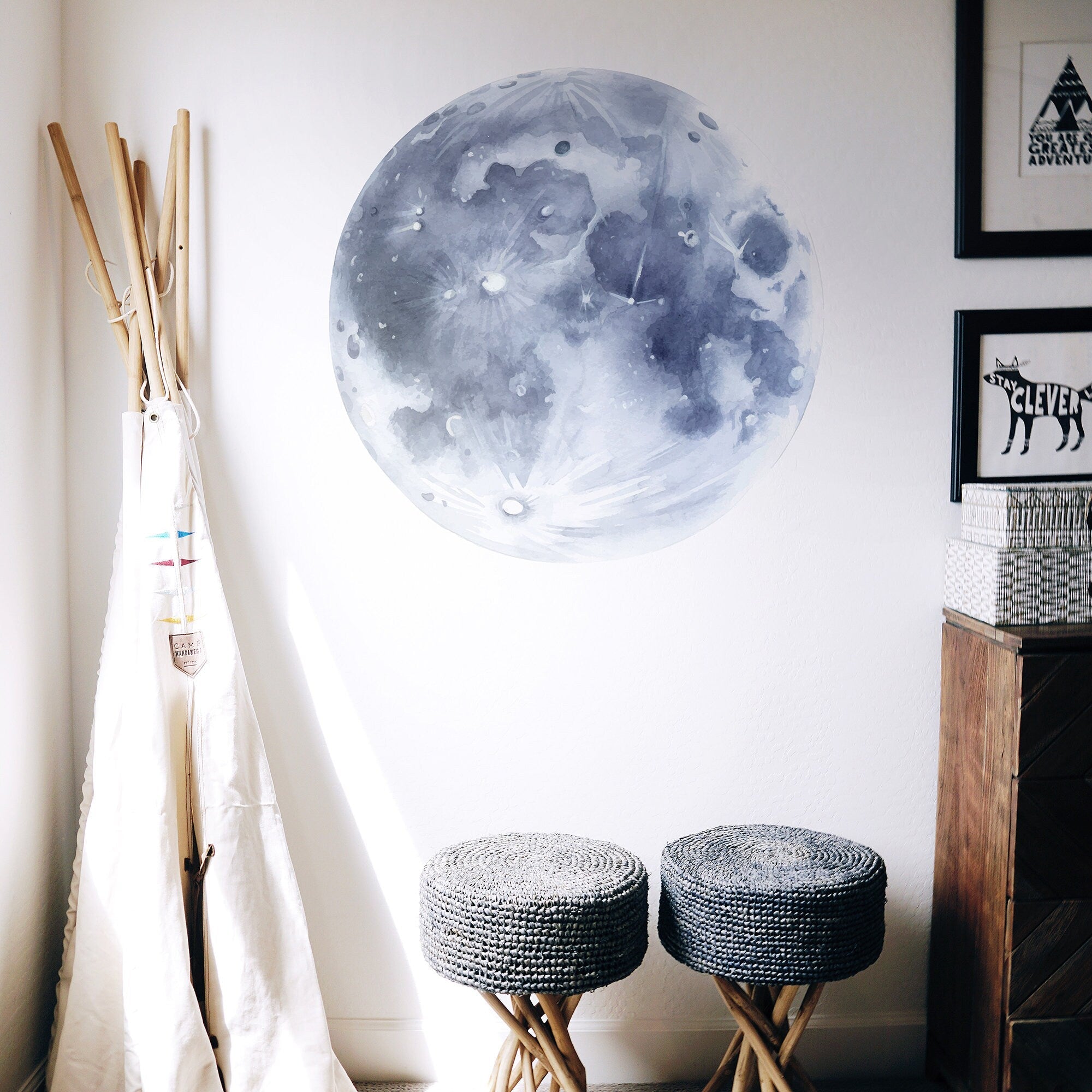 Blue Gray Moon, Full Moon Wall Decal, Children Wall Stickers, Kids Room Decor, Space Wall Decal - SKU:MOGB-1