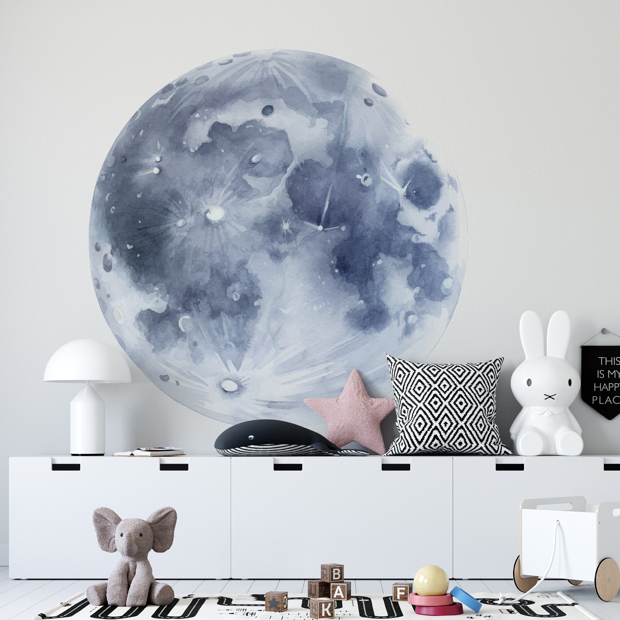 Blue Gray Moon, Full Moon Wall Decal, Children Wall Stickers, Kids Room Decor, Space Wall Decal - SKU:MOGB-0