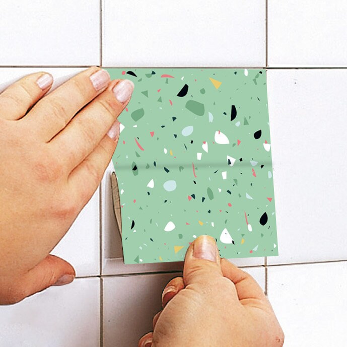 Green Terrazzo Tile Stickers, Peel & Stick, Tiles for Kitchen/Bathroom, Removable Vinyl, Peel n Stick, Pack of 10, SKU:GTTI-3