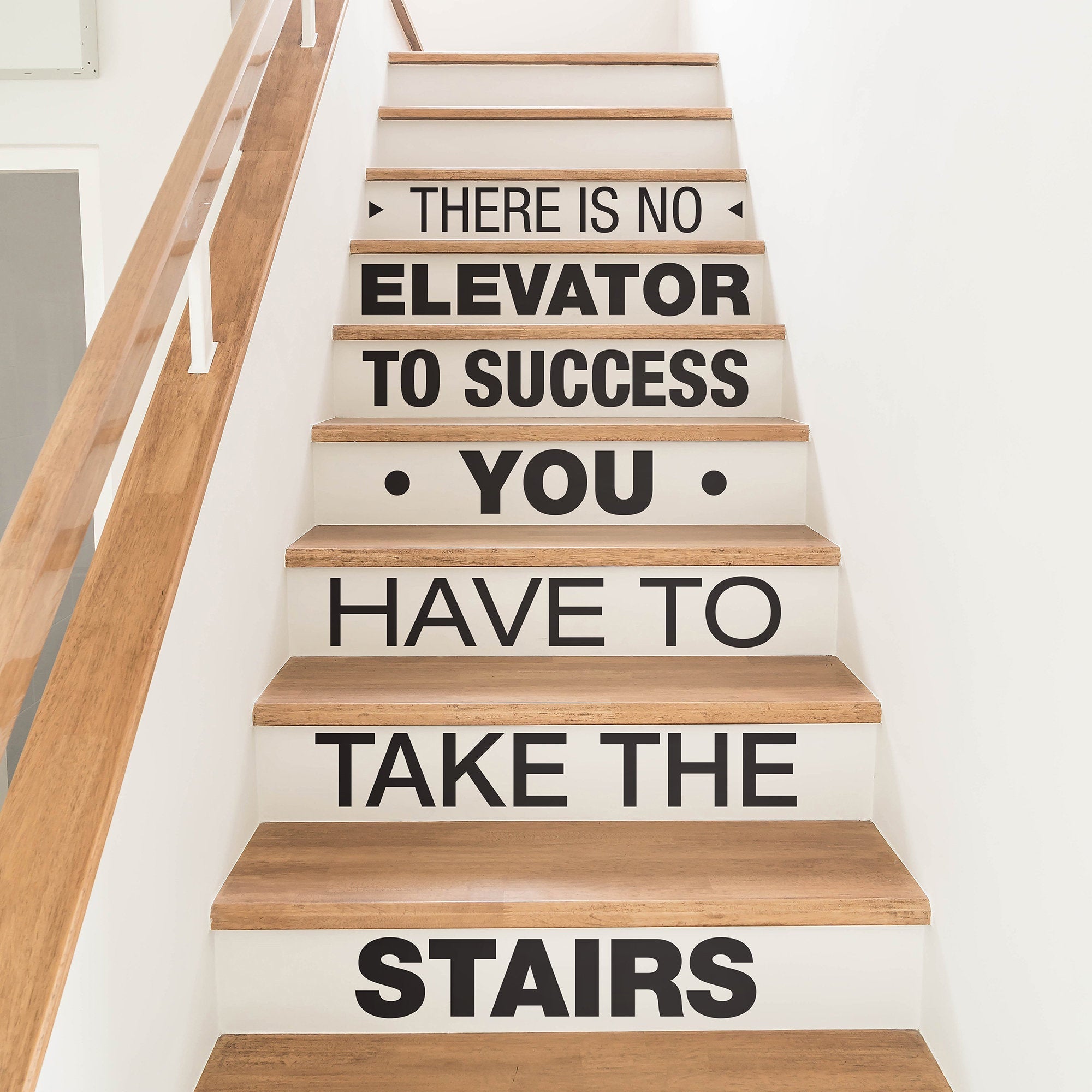 There is no elevator to success, You have to take the stairs, Typography Stickers, Motivational Decals, Stair Riser Stickers - SKU:STPH-0