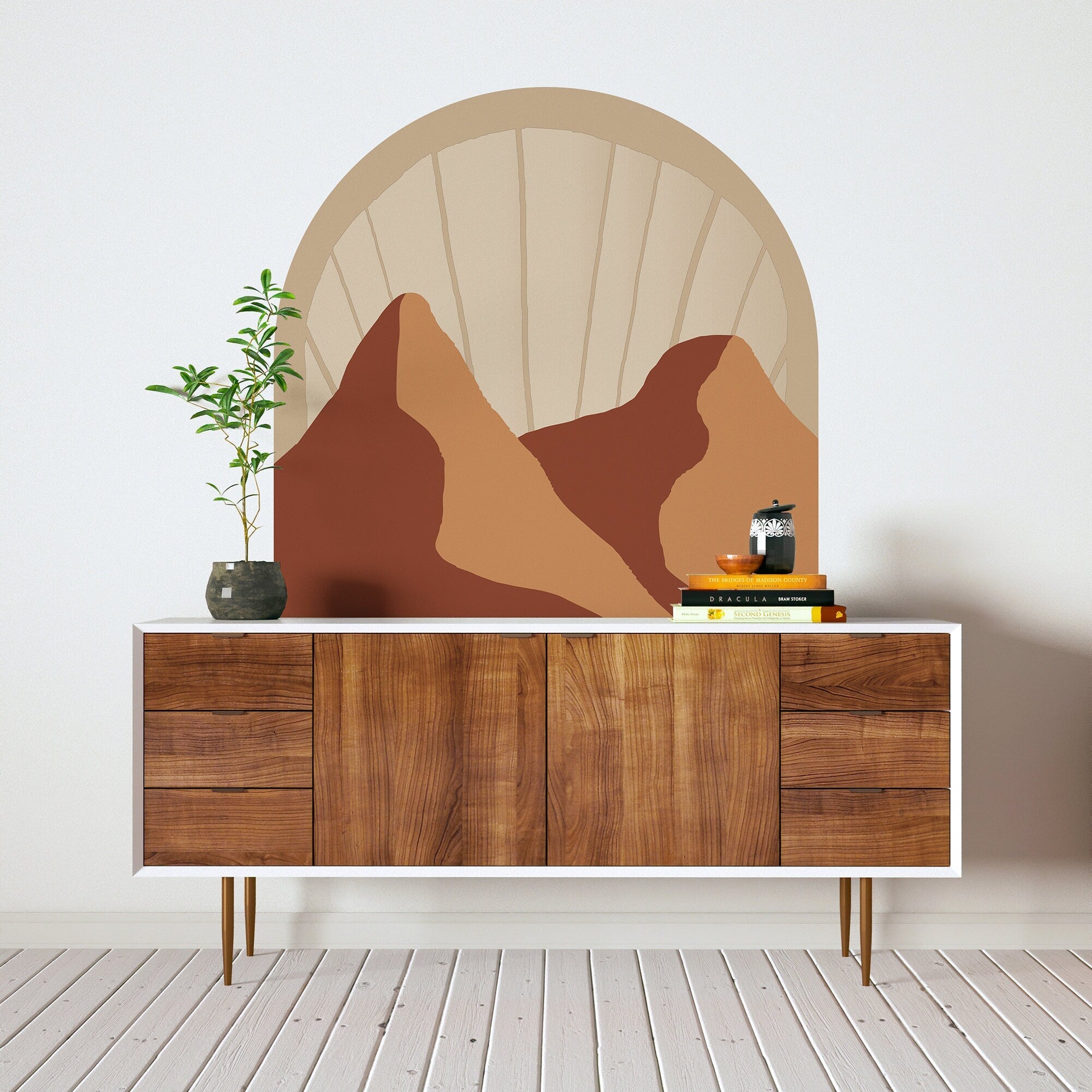 Terracotta Color Wall Arch, Arch Headboard Wall Decal, Mountains Boho Abstract Wall Decal, Bedroom Decor - SKU:ABMT-1