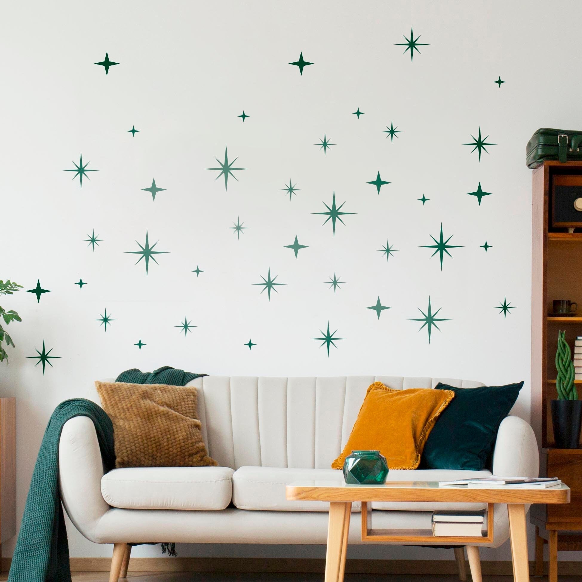 Retro Starburst Vinyl Wall Decals, Star Wall Decal, Mid Century Modern Decor, Stars Wall Stickers, SKU:STARMID-2