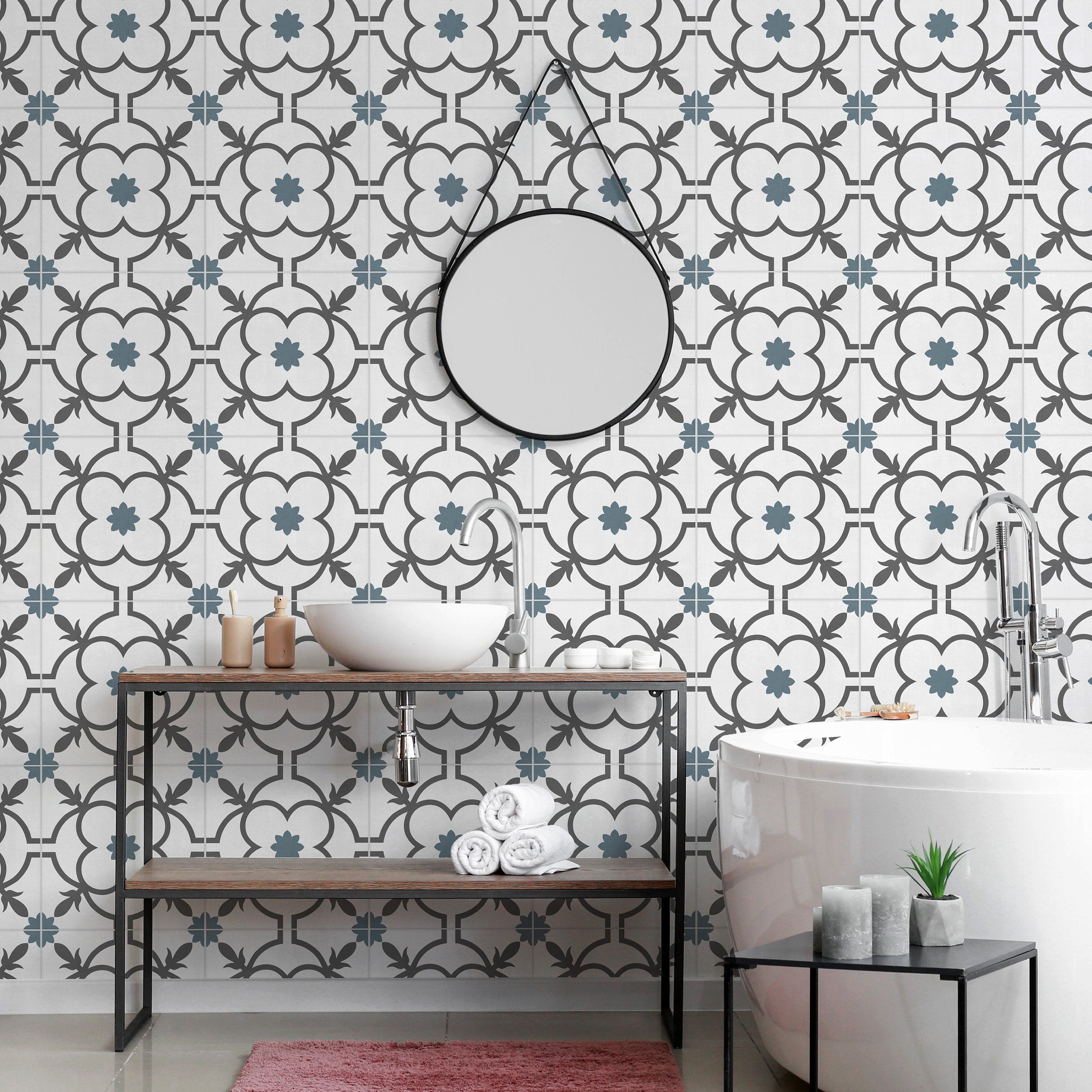 Huelva Pattern Tile Stickers, Vinyl Floor Tile Sticker, Waterproof, Easy Stick, Peel and Stick, PACK of 10, SKU:HEVA-1